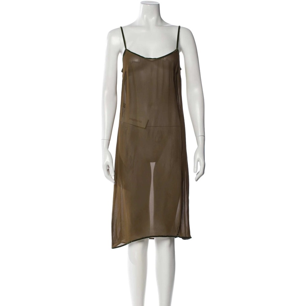 Miu Miu Vintage 1997 Sheer Slip Dress Brown Velvet Trim Made in Italy Size S